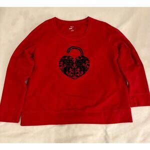 Style & Co. Sport Essential Red with Black Heart Lock Sweatshirt Large